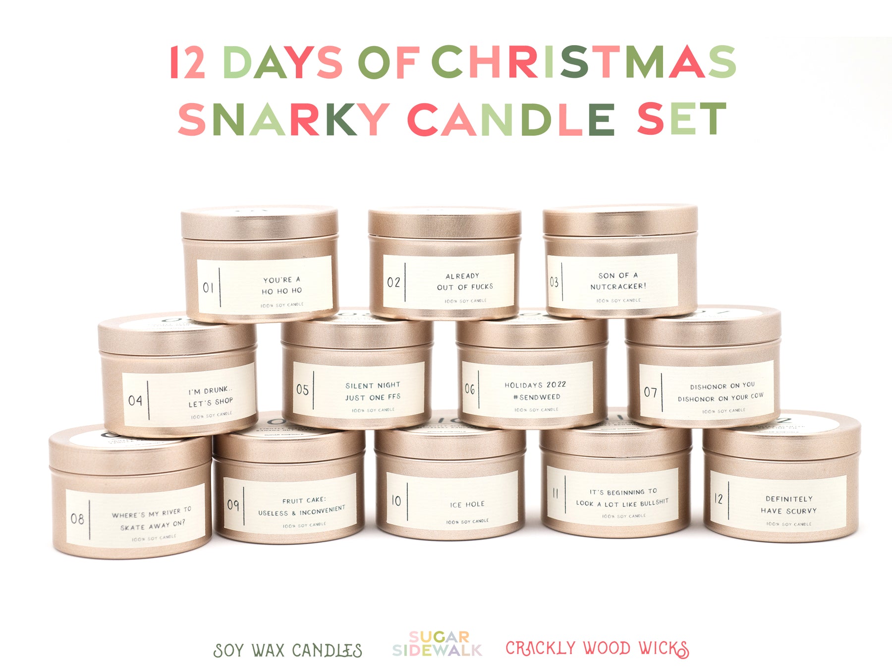 12 Days of Christmas Candle Gift Set with Funny PG-13 Labels – Sugar  Sidewalk